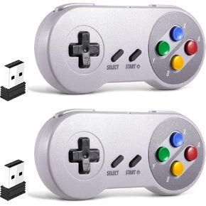 2 Pack 2.4 GHz Wireless USB Controller Compatible with SNES Games, SAFFUN Retro SNES PC Controller for Windows PC iOS MAC Linux Raspberry Pi Retropie OpenEmu Emulator (Rechargeable) (Plug & Play) in Kuwait