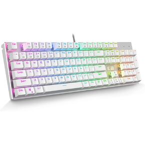 HUO JI E-Yooso Z-88 Mechanical Gaming Keyboard USB Wired, Programmable RGB Backlit, Brown Switch, Metal Panel, 104 Keys for Windows, Mac, PC, Silver and White