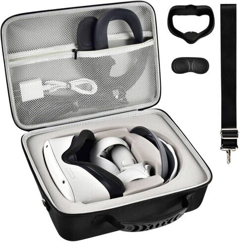 PAIYULE Carrying Case for Meta for Quest 3/ Oculus Quest 2 Advanced All-in-One Virtual Reality Headset/Touch Controllers/Elite Strap VR2 Accessories with Silicone Face Cover, Lens Protector-Black in Kuwait