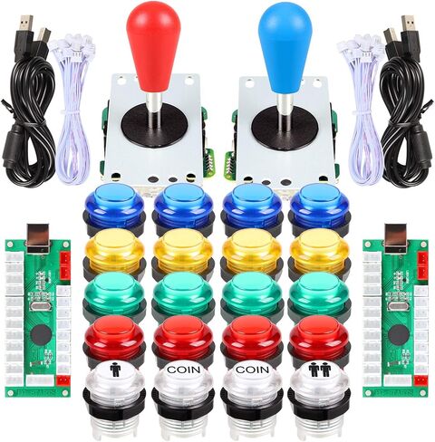 Fosiya LED Arcade Joystick Buttons Kit Ellipse Oval Style 8 Ways Joystick + 20 x LED Arcade Buttons for 2 Player Video Games Standard Controllers All Windows PC MAME Raspberry Pi (Mix Colors Kits) in Saudi Arabia