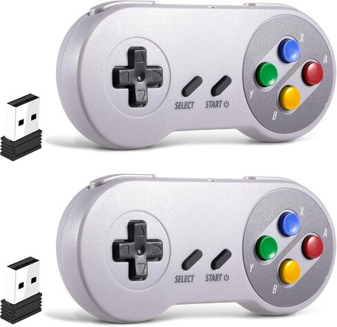 2 Pack 2.4 GHz Wireless USB Controller Compatible with SNES Games, SAFFUN Retro SNES PC Controller for Windows PC iOS MAC Linux Raspberry Pi Retropie OpenEmu Emulator (Rechargeable) (Plug & Play) in Kuwait