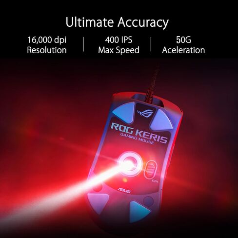ASUS ROG Keris Lightweight FPS Optical Gaming Mouse with ROG Paracord Soft Cable, Specially-Tuned ROG 16,000 dpi Sensor, Exclusive Push-fit Switch Socket Design, PBT L/R Keys in Kuwait