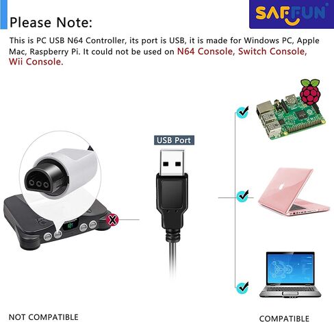 2 Pack PC USB N64 Controller, SAFFUN N64 Wired PC Gamepad [3D Analog Stick] for Windows PC MAC Linux Raspberry Pi Genesis Higan Project 64 Retropie OpenEmu Emulator (Plug & Play) (Grey) in Saudi Arabia