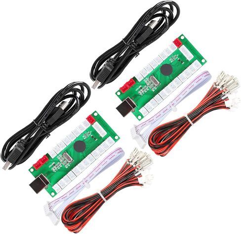 EG STARTS Arcade 2 Player Zero Delay USB Encoder إلى أجهزة التحكم في ألعاب الكمبيوتر، أزرار عصا التحكم Arcade للكمبيوتر الشخصي، MAME، Raspberry Pi، Arcade1Up - 3x مخرجات طاقة حمراء (5Pin + Happ Style) in Kuwait