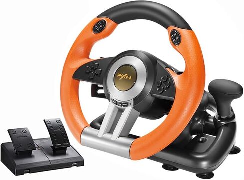PXN V3 Pro Gaming Steering Wheel with Pedals | Dual Motor Vibration Feedback, Beginner Sim Racing Wheel for PC, PS4, Xbox Series S, Xbox Series X, Xbox One and Switch in Kuwait