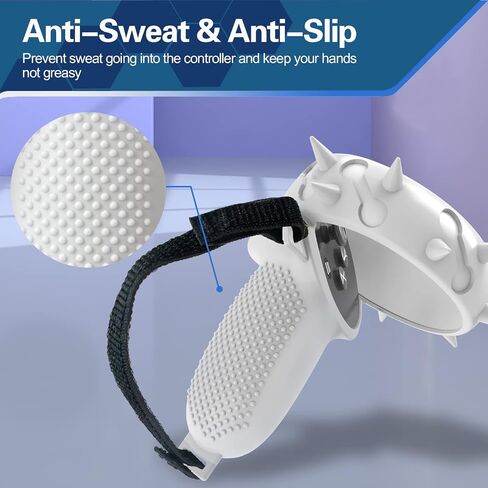 غطاء مقبض وحدة التحكم باللمس IWOWNFIT لملحقات Meta/Oculus Quest 2، واقي من السيليكون مع مقبض مضاد للرمي وكم واقٍ وأشرطة مفصل المعصم قابلة للتعديل ومخارز مخروطية (أبيض) in Saudi Arabia