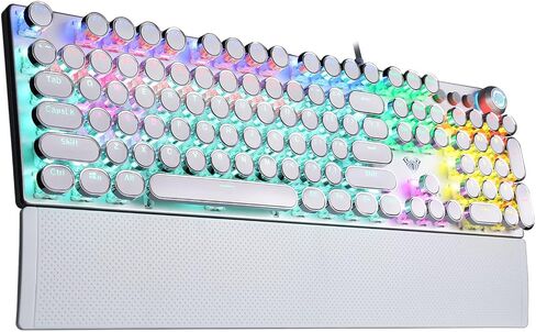 AULA F2088 Typewriter Style Mechanical Gaming Keyboard Wired,Blue Switches,Rainbow LED Backlit,Removable Wrist Rest,Media Control Knob,Retro Punk Round Keycaps,USB Wired Computer Keyboard in Kuwait