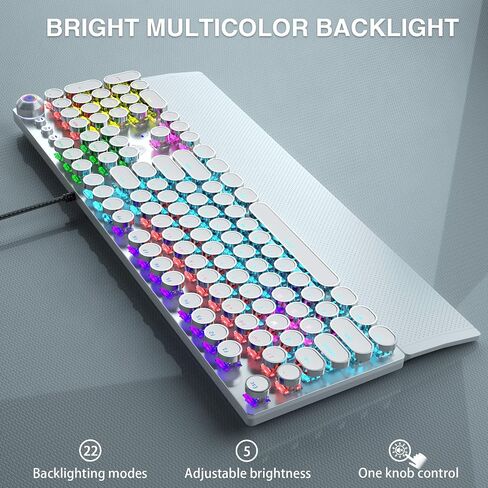 AULA F2088 Typewriter Style Mechanical Gaming Keyboard Wired,Blue Switches,Rainbow LED Backlit,Removable Wrist Rest,Media Control Knob,Retro Punk Round Keycaps,USB Wired Computer Keyboard in Kuwait