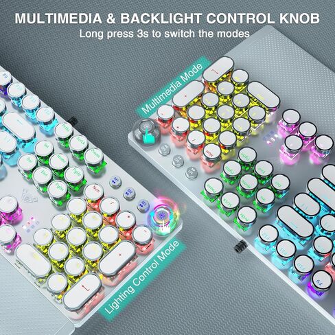 AULA F2088 Typewriter Style Mechanical Gaming Keyboard Wired,Blue Switches,Rainbow LED Backlit,Removable Wrist Rest,Media Control Knob,Retro Punk Round Keycaps,USB Wired Computer Keyboard in Kuwait