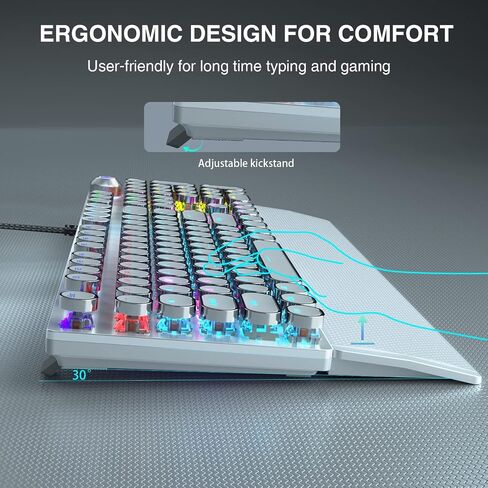 AULA F2088 Typewriter Style Mechanical Gaming Keyboard Wired,Blue Switches,Rainbow LED Backlit,Removable Wrist Rest,Media Control Knob,Retro Punk Round Keycaps,USB Wired Computer Keyboard in Kuwait