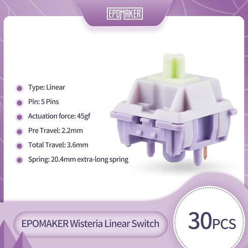 EPOMAKER Shadow Black 53gf مفتاح لوحة مفاتيح ميكانيكي خطي، مجموعة مفاتيح 5 دبابيس مع جذع POM، غطاء كمبيوتر شفاف، 30 قطعة، للوحة مفاتيح الألعاب DIY in Kuwait