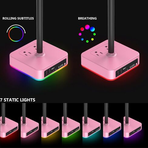 KAFRI RGB Dual Headphone Stand with USB C Charger Desk Gaming Double Headset Holder Hanger Rack with 3 USB Charging Port and 2 Outlet - Suitable for Gamer Desktop Table Game Earphone Accessories Gift in Kuwait