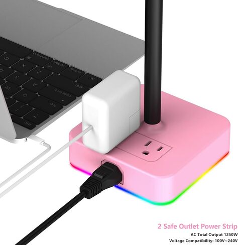 KAFRI RGB Dual Headphone Stand with USB C Charger Desk Gaming Double Headset Holder Hanger Rack with 3 USB Charging Port and 2 Outlet - Suitable for Gamer Desktop Table Game Earphone Accessories Gift in Kuwait