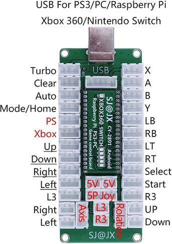 SJ@JX Arcade Game Controller USB Encoder DIY Kit LED Cherry MX Microswitch Lamp Button 4-8way LED Joystick Gamepad Code Board for Xbox 360 Nintendo Switch Hit Box Raspberry Pi PS3 PC Andriod in Saudi Arabia