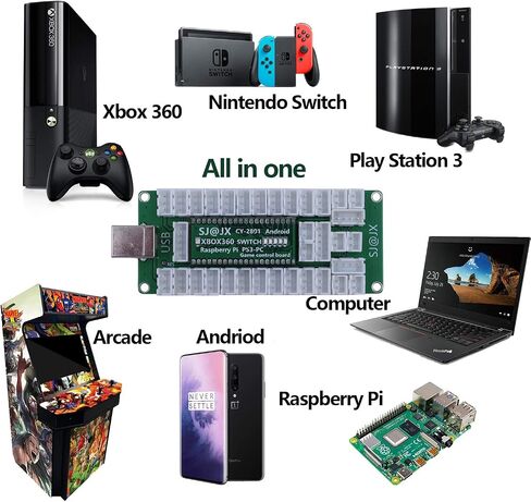 SJ@JX Arcade Game Controller USB Encoder DIY Kit LED Cherry MX Microswitch Lamp Button 4-8way LED Joystick Gamepad Code Board for Xbox 360 Nintendo Switch Hit Box Raspberry Pi PS3 PC Andriod in Saudi Arabia