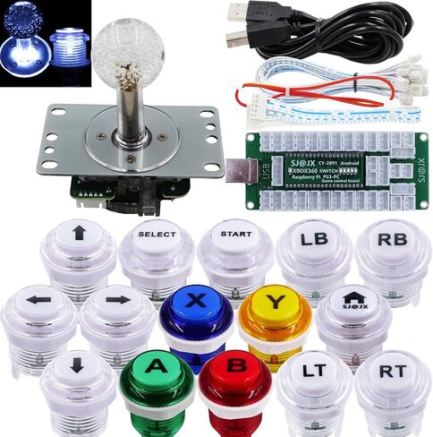 SJ@JX Arcade Game Controller USB Encoder DIY Kit LED Cherry MX Microswitch Lamp Button 4-8way LED Joystick Gamepad Code Board for Xbox 360 Nintendo Switch Hit Box Raspberry Pi PS3 PC Andriod in Saudi Arabia