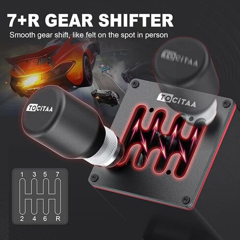TOCiTAA USB Simulator Shifter Compatible with Thrustmaster T300RS/GT Logitech G29 G27 G25 G920 - Sim Racing Shifter for PC Windows Racing Games ATS & ETS2, with Hall Effect Sensor, 6+R with Clamp in Kuwait