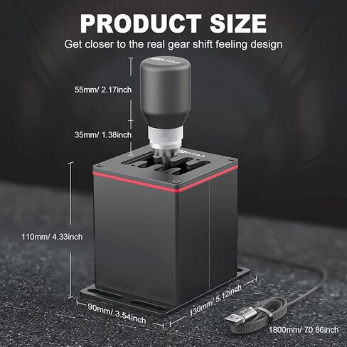 TOCiTAA USB Simulator Shifter Compatible with Thrustmaster T300RS/GT Logitech G29 G27 G25 G920 - Sim Racing Shifter for PC Windows Racing Games ATS & ETS2, with Hall Effect Sensor, 6+R with Clamp in Kuwait