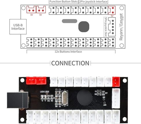 Easyget مجموعة ممر LED محدثة 2X مشغل دي دي الإصدار 2 وصلة تشغيل USB بدون تأخير + 2X عصا تحكم + 20x أزرار ممر LED للحاسب الشخصي والنوافذ، ومام، وتوت العليق بي أركيد DIY (لاعبن، مجموعة بيضاء) in Kuwait