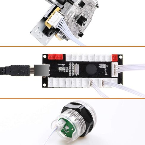 Easyget مجموعة ممر LED محدثة 2X مشغل دي دي الإصدار 2 وصلة تشغيل USB بدون تأخير + 2X عصا تحكم + 20x أزرار ممر LED للحاسب الشخصي والنوافذ، ومام، وتوت العليق بي أركيد DIY (لاعبن، مجموعة بيضاء) in Kuwait