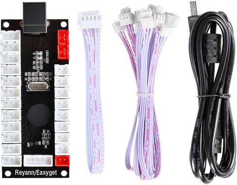 Easyget مجموعة ممر LED محدثة 2X مشغل دي دي الإصدار 2 وصلة تشغيل USB بدون تأخير + 2X عصا تحكم + 20x أزرار ممر LED للحاسب الشخصي والنوافذ، ومام، وتوت العليق بي أركيد DIY (لاعبن، مجموعة بيضاء) in Kuwait