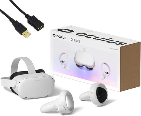 Oculus Quest 2 — 64GB Video — Advanced All-in-One Virtual Reality Headset with 3D Cinematic Sound, White — for Family Holiday VR Gaming Entertainment — 16 Feet USB Type-C Link Cable in Kuwait