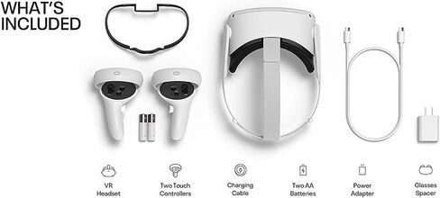 Oculus Quest 2 — 64GB Video — Advanced All-in-One Virtual Reality Headset with 3D Cinematic Sound, White — for Family Holiday VR Gaming Entertainment — 16 Feet USB Type-C Link Cable in Kuwait