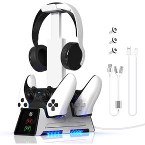 JOYTORN PS-5 Edge Controller Charger Station,Dual Fast Charging Dock for DualSense Wireless Controllers with LED Indicator,Headset Holder,Type-c Charger Cable,White in Saudi Arabia
