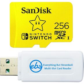 بطاقة ذاكرة MicroSDXC UHS-I من SanDisk سعة 256 جيجابايت لجهاز نينتندو سويتش أو ليد موديل (SDSQXAO-256G-GNCZN) U3، فئة 10، 4K UHD مع (1) كل شيء ولكن Stromboli MicroSDXC وقارئ بطاقة SD in Saudi Arabia