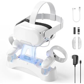 YCCTEAM Charging Dock Compatible for Oculus Quest 2/Meta Quest 2, VR Controller and Headset Magnetic Fast Charger Docking Station, LED Light 2 * 1800mAh Rechargeable Batteries, 2.5H Fast Charging in Kuwait