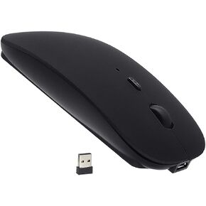 ماوس بلوتوث SUNGI، ماوس لاسلكي قابل لإعادة الشحن بوضع مزدوج (بلوتوث 5.0+USB)، نحيف صامت مع فئران كمبيوتر DPI قابلة للتعديل لأجهزة الكمبيوتر المحمول، الكمبيوتر اللوحي، الكمبيوتر الشخصي، الكمبيوتر المحمول، MacBook، OS، Linux، Android، Windows، (أسود)