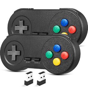 (عبوتان) وحدة تحكم USB SNES لاسلكية 2.4 جيجا هرتز متوافقة مع ألعاب Super Retro، لوحة ألعاب SAFFUN لأجهزة Windows PC Mac Linux Raspberry Pi Emulator [قابلة لإعادة الشحن] [التوصيل والتشغيل] in Kuwait