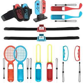 Switch Sports Accessories Bundle-16 in 1 Switch Accessories Kit for Nintendo Switch Sports Games, Golf Clubs/Wrist Dance Bands & Leg Strap/Sword Grips/Tennis Rackets/Bowling Grips/Charger Set in Saudi Arabia