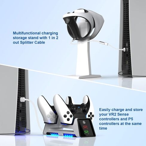 محطة شاحن وحدة التحكم JOYTORN PS-5 Edge، قاعدة شحن مزدوجة سريعة لأجهزة التحكم اللاسلكية DualSense مع مؤشر LED، حامل سماعة الرأس، كابل شاحن من النوع C، أبيض in Saudi Arabia