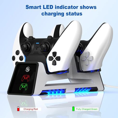 محطة شاحن وحدة التحكم JOYTORN PS-5 Edge، قاعدة شحن مزدوجة سريعة لأجهزة التحكم اللاسلكية DualSense مع مؤشر LED، حامل سماعة الرأس، كابل شاحن من النوع C، أبيض in Saudi Arabia