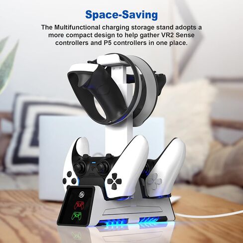 محطة شاحن وحدة التحكم JOYTORN PS-5 Edge، قاعدة شحن مزدوجة سريعة لأجهزة التحكم اللاسلكية DualSense مع مؤشر LED، حامل سماعة الرأس، كابل شاحن من النوع C، أبيض in Saudi Arabia