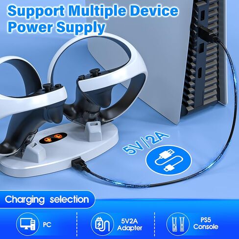 محطة شحن لـ PS VR2، محطة شحن PSVR2 مع مؤشر LED، قاعدة شحن PS VR2 لوحدة تحكم PSVR 2، ملحقات PS VR2 مع واجهة مغناطيسية من النوع C، كابل شحن من النوع C in Kuwait