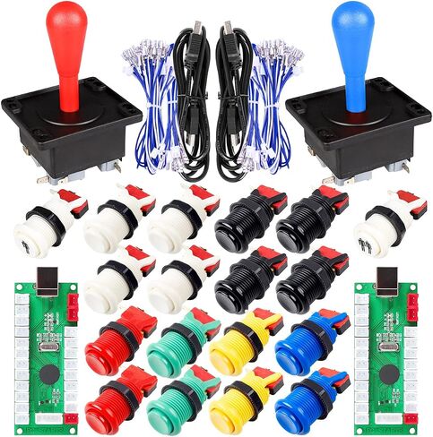EG STARTS 2 Player Arcade Game DIY Kits Ellipse Oval Happ Type Joystick Hanlde + 18x American Style Arcade Buttons 1 / 2 Player Start Push Button (Mix Colors) in Saudi Arabia