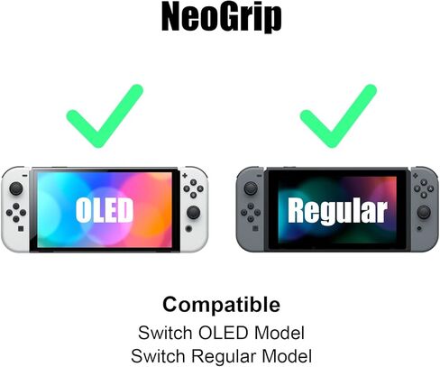Skull & Co. NeoGrip Bundle: an Ergonomic Grip Hard Shell with Replaceable Grips [to fit All Hands Sizes] for Nintendo Switch OLED and Regular Model [with Carrying Case] - Neon Blue(L)+Neon Red(R) in Saudi Arabia