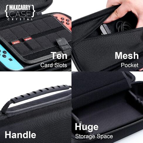 Skull & Co. NeoGrip Bundle: an Ergonomic Grip Hard Shell with Replaceable Grips [to fit All Hands Sizes] for Nintendo Switch OLED and Regular Model [with Carrying Case] - Neon Blue(L)+Neon Red(R) in Saudi Arabia