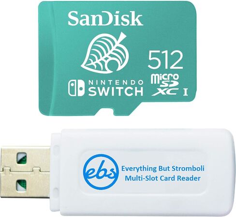 SanDisk Nintendo Switch 512GB MicroSDXC Card Works with Nintendo Switch OLED Model (SDSQXAO-512G-GNCZN) U3, Class 10, 4K UHD, UHS-I Bundle with (1) Everything But Stromboli MicroSDXC & SD Card Reader in Saudi Arabia