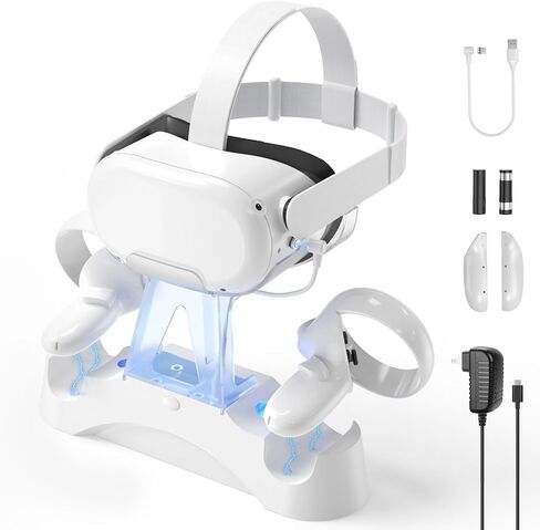 YCCTEAM Charging Dock Compatible for Oculus Quest 2/Meta Quest 2, VR Controller and Headset Magnetic Fast Charger Docking Station, LED Light 2 * 1800mAh Rechargeable Batteries, 2.5H Fast Charging in Kuwait