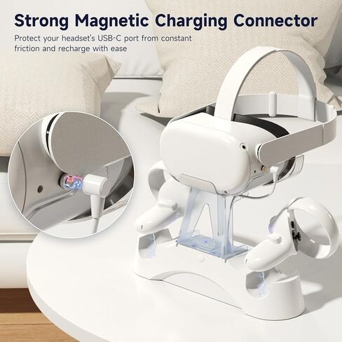 YCCTEAM Charging Dock Compatible for Oculus Quest 2/Meta Quest 2, VR Controller and Headset Magnetic Fast Charger Docking Station, LED Light 2 * 1800mAh Rechargeable Batteries, 2.5H Fast Charging in Kuwait