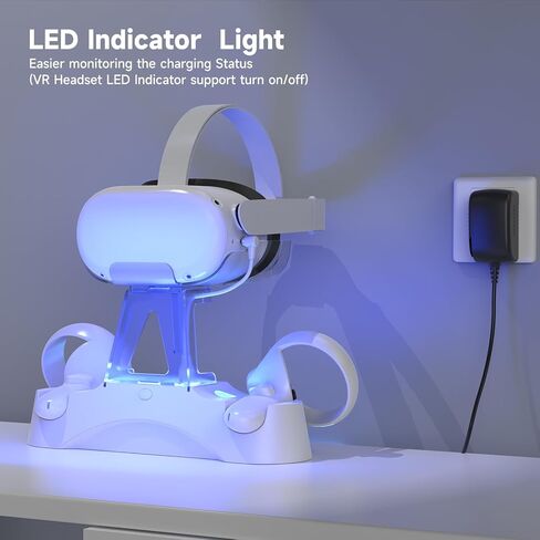 YCCTEAM Charging Dock Compatible for Oculus Quest 2/Meta Quest 2, VR Controller and Headset Magnetic Fast Charger Docking Station, LED Light 2 * 1800mAh Rechargeable Batteries, 2.5H Fast Charging in Kuwait