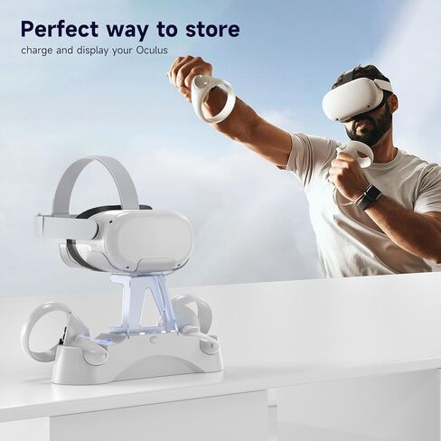 YCCTEAM Charging Dock Compatible for Oculus Quest 2/Meta Quest 2, VR Controller and Headset Magnetic Fast Charger Docking Station, LED Light 2 * 1800mAh Rechargeable Batteries, 2.5H Fast Charging in Kuwait