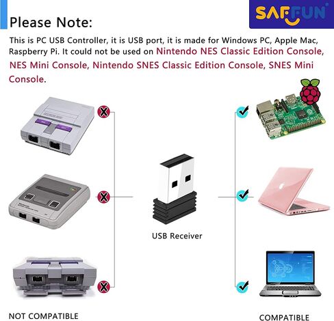 (عبوتان) وحدة تحكم USB SNES لاسلكية 2.4 جيجا هرتز متوافقة مع ألعاب Super Retro، لوحة ألعاب SAFFUN لأجهزة Windows PC Mac Linux Raspberry Pi Emulator [قابلة لإعادة الشحن] [التوصيل والتشغيل] in Kuwait