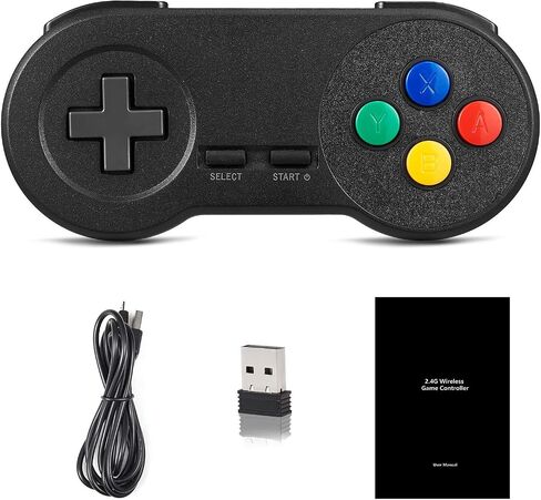 (عبوتان) وحدة تحكم USB SNES لاسلكية 2.4 جيجا هرتز متوافقة مع ألعاب Super Retro، لوحة ألعاب SAFFUN لأجهزة Windows PC Mac Linux Raspberry Pi Emulator [قابلة لإعادة الشحن] [التوصيل والتشغيل] in Kuwait