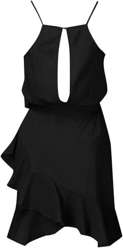 Shakumy Women Casual Sleeveless Halter Neck Boho Print Mini Dress Ruffle Irregular Hem Party Beach Tunic Short Dress in Saudi Arabia