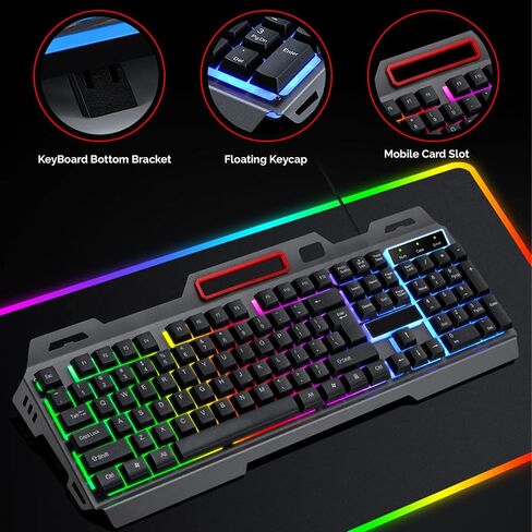 كيبورد العاب باضاءة خلفية LED RGB بسلك USB للكمبيوتر واللاب توب in Kuwait