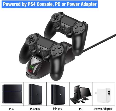 شاحن أوستينت USB LED مزدوج لقاعدة شحن محطة الطاقة لجهاز تحكم سوني بلاي ستيشن 4/سليم/برو اللاسلكية in Saudi Arabia
